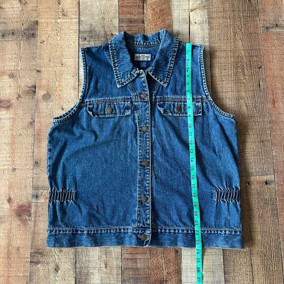 Ruff Hewn Women's Size Large Classic Denim Button Down Sleeveless Vest in Blue - Picture 3 of 6